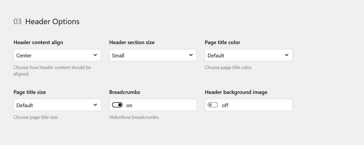 Header options
